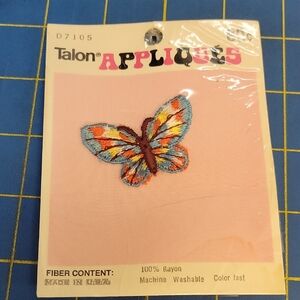 Vintage 1973 Talon Colorful Butterfly Applique 100% Rayon